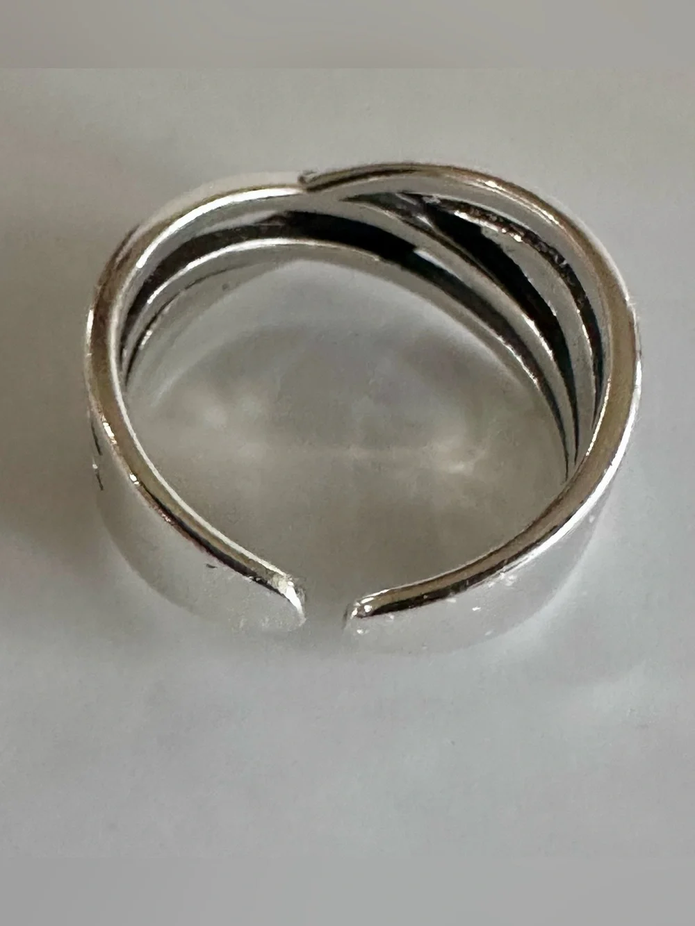 Silver Tone Crossover Open Band Ring Adjustable NWOT